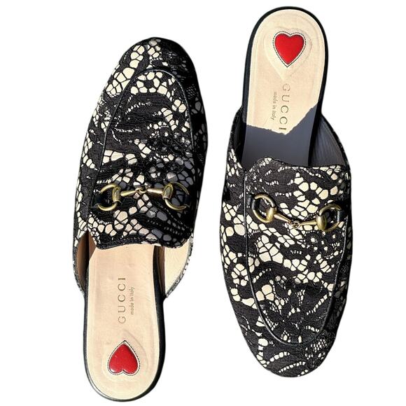 Gucci Princetown Romantic lace horsebit mules Black/Cream lace detail Size 36 - Picture 5 of 12
